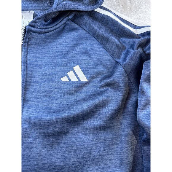 Adidas Boys Blue Full-Zip Hoodie Sz L 14/16 Reg Fit Fleece-Lined Activewear - Picture 5 of 12